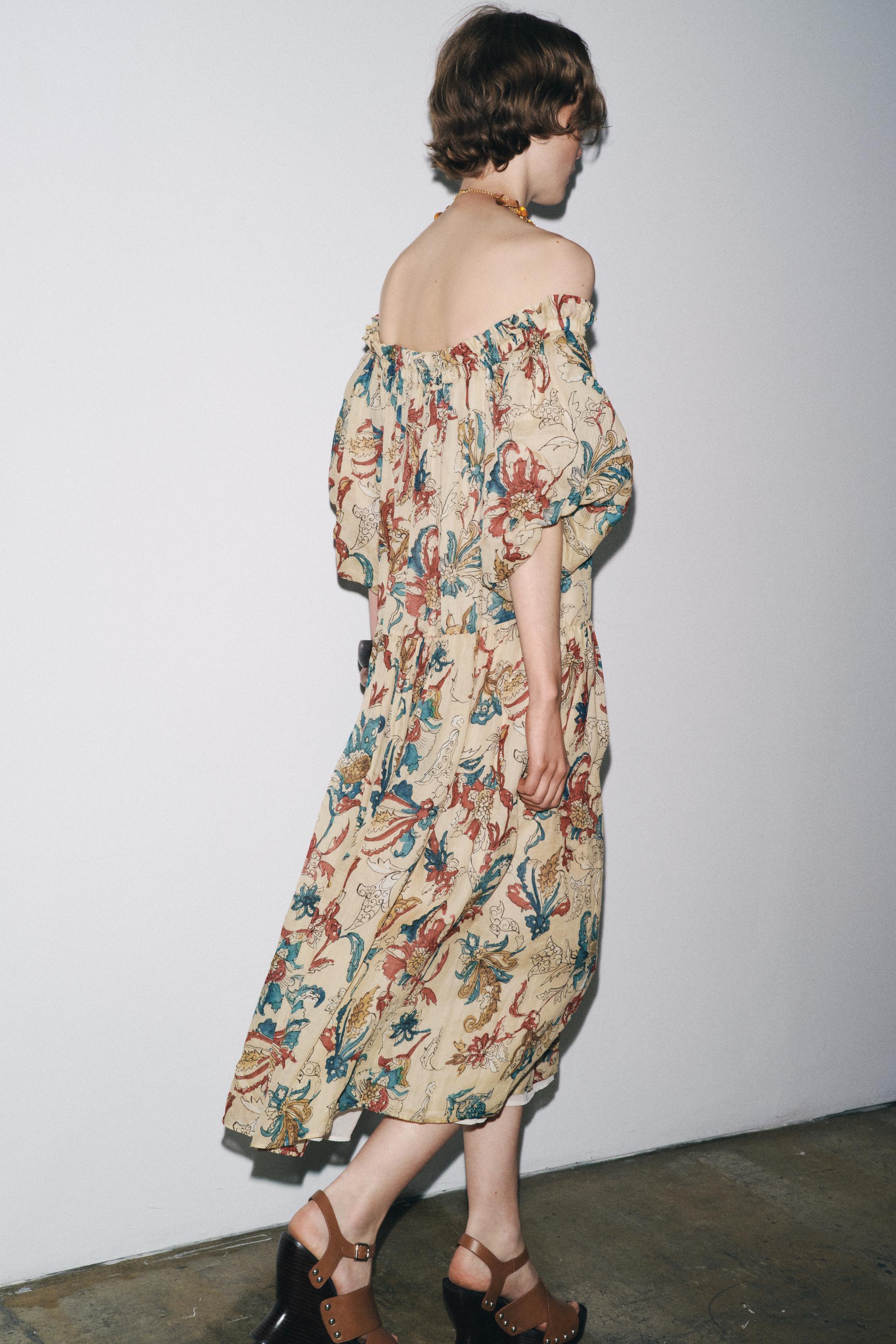 ZW COLLECTION ラミー素材プリント柄ワンピース - サンド | ZARA