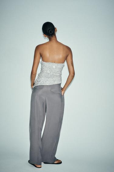 SEQUINNED BANDEAU TOP - Silver by Zara - Image 5
