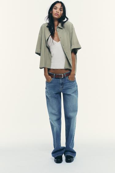 Zara FLOWY SHORT SLEEVE SHIRT - Khaki