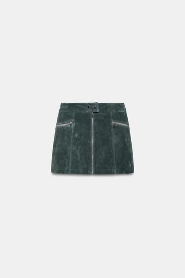 100% SUEDE LEATHER MINI SKIRT SET - Mid-green by Zara