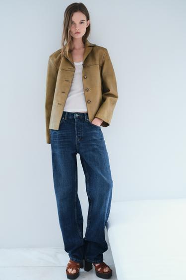 ZW COLLECTION STRAIGHT 100% LEATHER JACKET - Olive green by Zara - Image 0