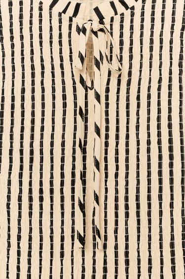 STRIPED SMOCKED TOP - Ecru / Black by Zara - Image 8