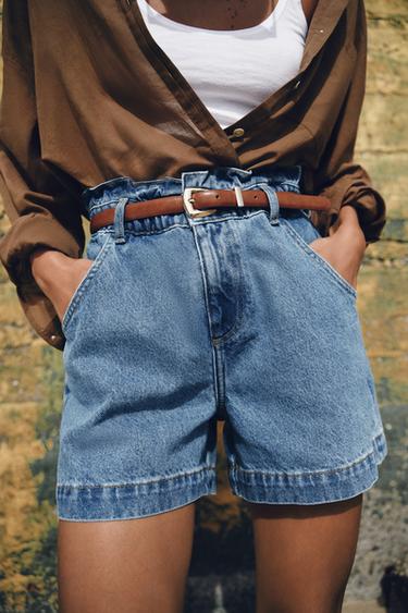 BERMUDAS BAGGY CINTO - Azul medio de Zara