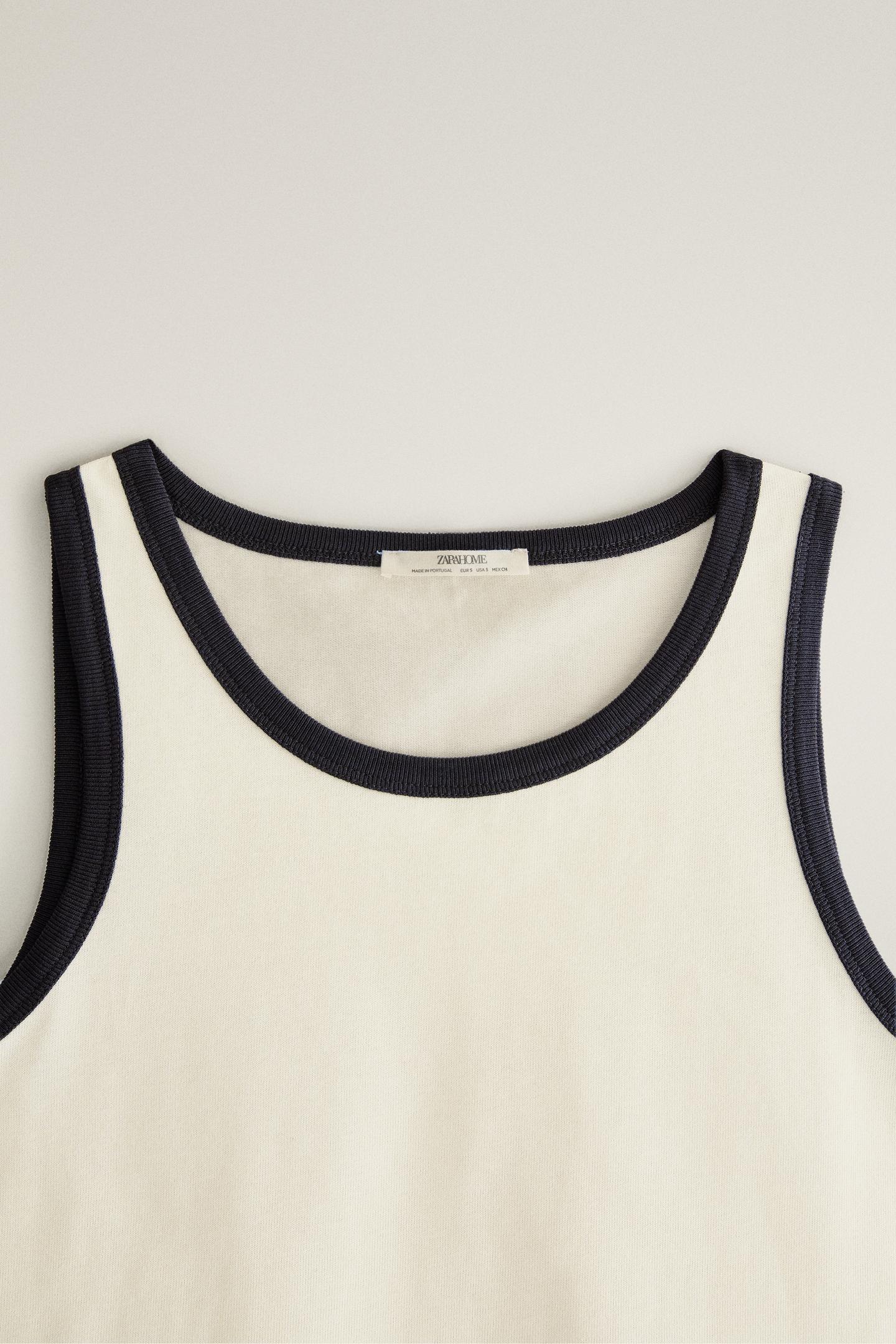 Женская футболка Zara Contrast Trim Strappy, цвет: Экрю — фото 2
