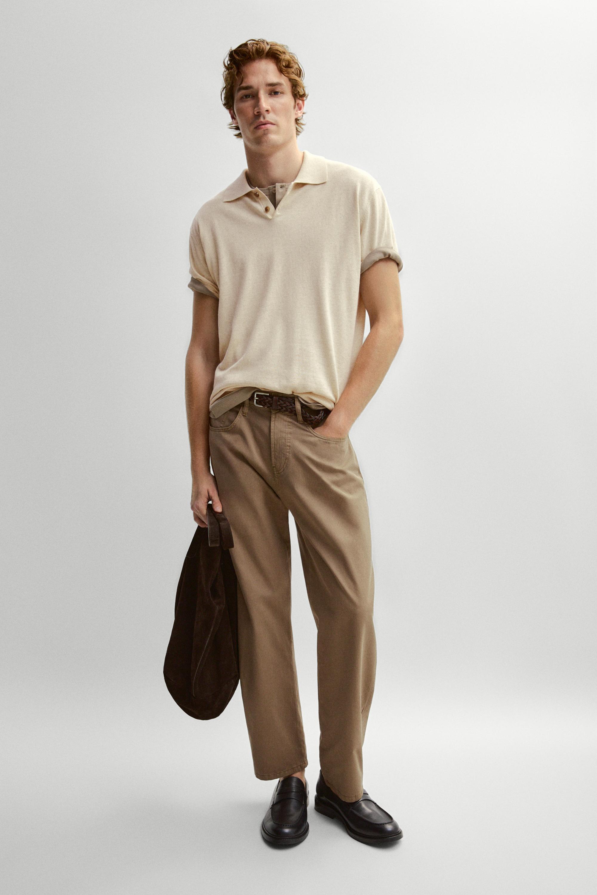 Cotton linen blend polo shirt — Ecru / Khaki
