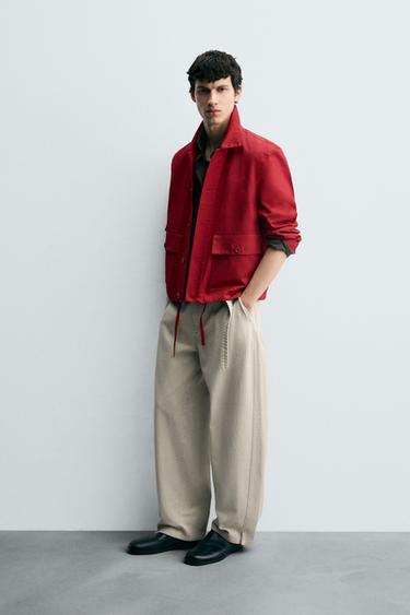 SURCHEMISE EN COTON À CHEVRONS - Rouge de Zara - Image 4