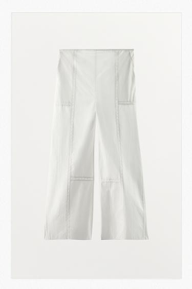 100% COTTON LACE TRIM TROUSERS - White by Zara