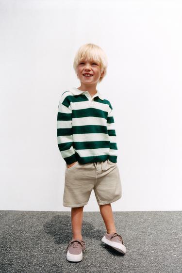 STRIPED POLO SWEATER - Ecru / Green by Zara