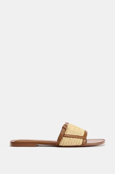 Zara FLAT WOVEN BUCKLE SANDALS - Light beige - Image 0