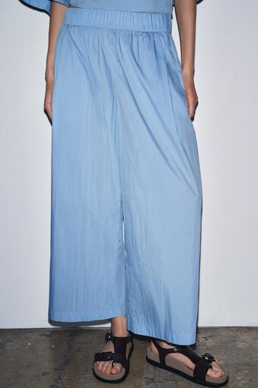PANTALON POPELINE PINCES ZW COLLECTION - Bleu de Zara - Image 1
