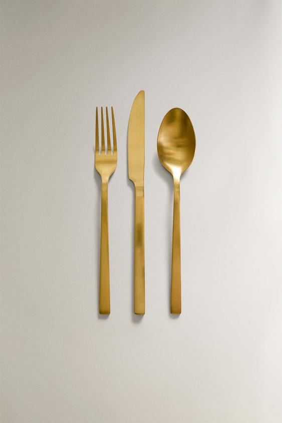 SET CUBIERTOS 3 PIEZAS ACERO DORADO - Oro de Zara - Imagen 0