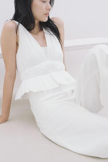 GATHERED SATIN-FINISH TOP - White by Zara