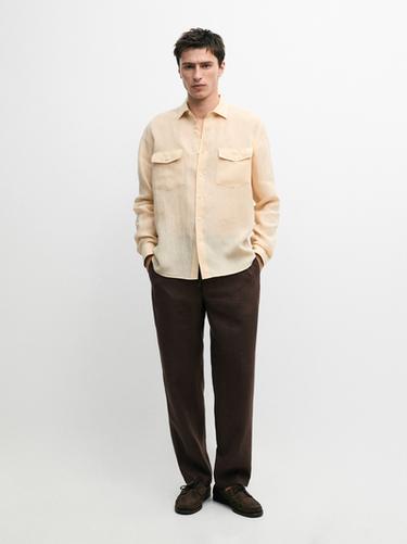 Zara 100% linen shirt with pocket details - Yellow - Image 0