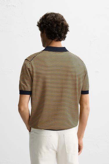 STRIPED KNIT POLO SHIRT - Orange by Zara - Image 2
