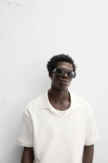 POLO STRUCTURÉ EN MAILLE CÔTELÉE - Écru de Zara - Image 4