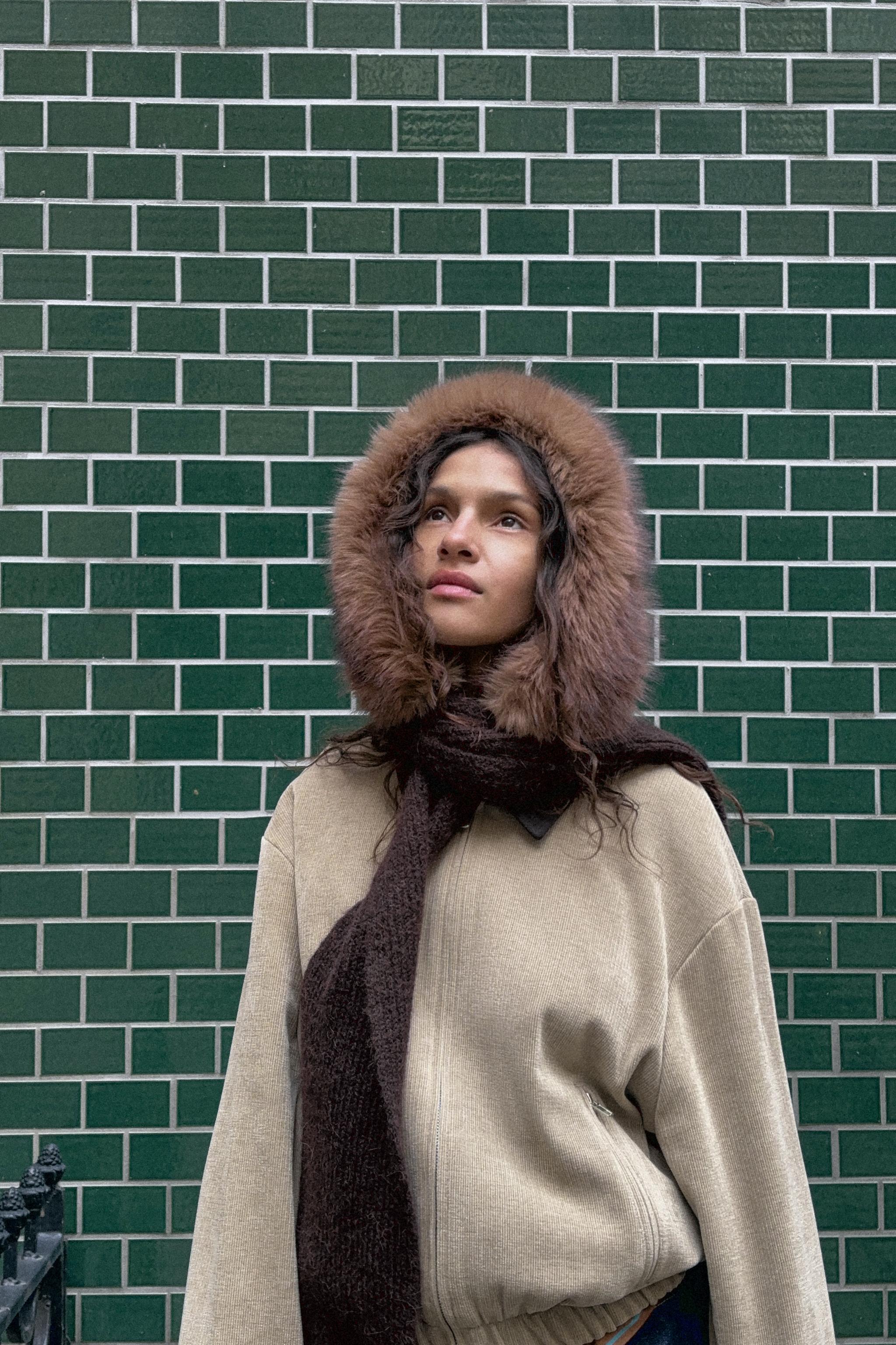 FAUX FUR HOODED SCARF