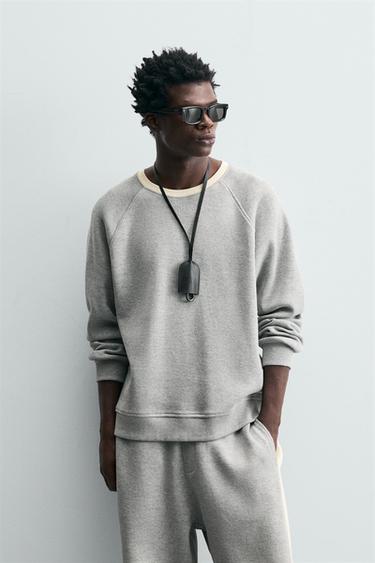 Zara CONTRAST TEXTURED SWEATSHIRT - Gray marl