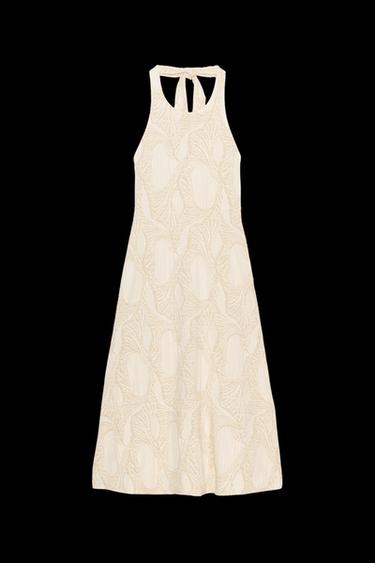 Zara HALTER JACQUARD DRESS - Golden - Image 0