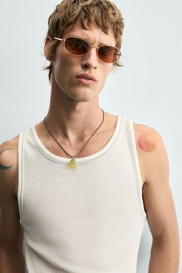 TANK T-SHIRT WITH CONTRAST TOPSTITCHING - Oyster-white de Zara - Image 4