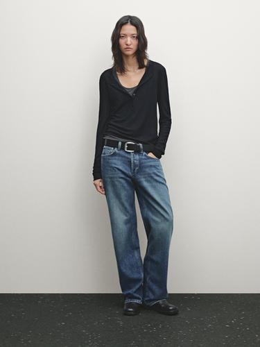 Zara Double-layer T-shirt with buttons - Black - Image 0