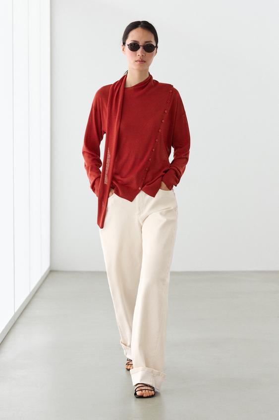 Cardigan with buttoned scarf detail from Zara - $130