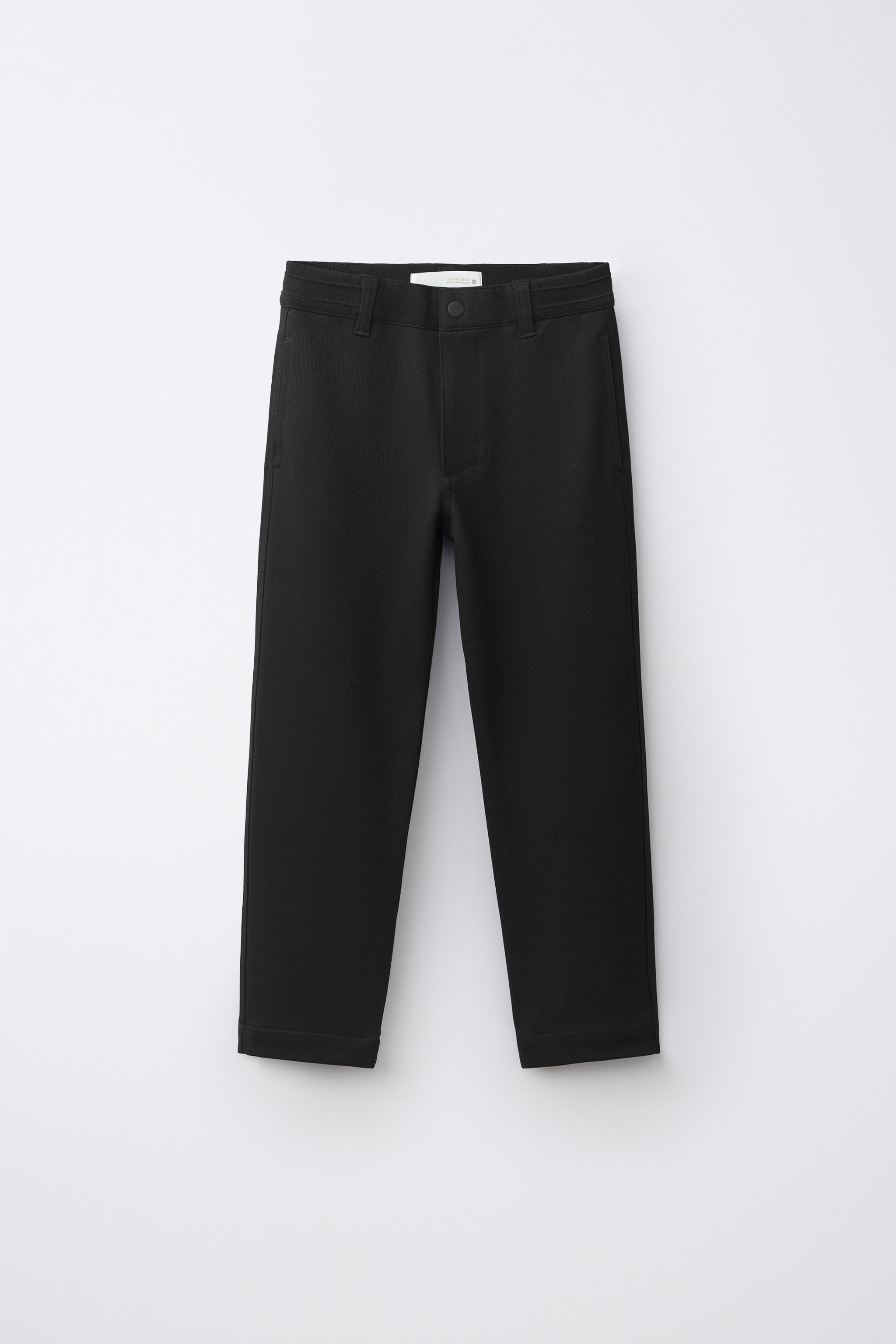 RIBBED WAIST STRAIGHT LEG PANTS — Black