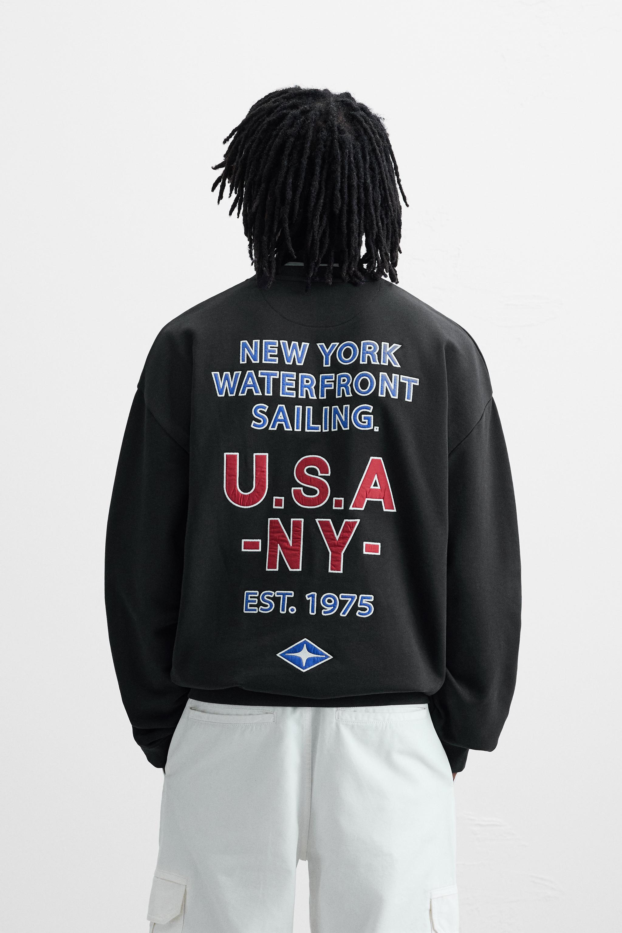 NAUTICAL EMBROIDERED TEXT SWEATSHIRT - Navy blue | ZARA