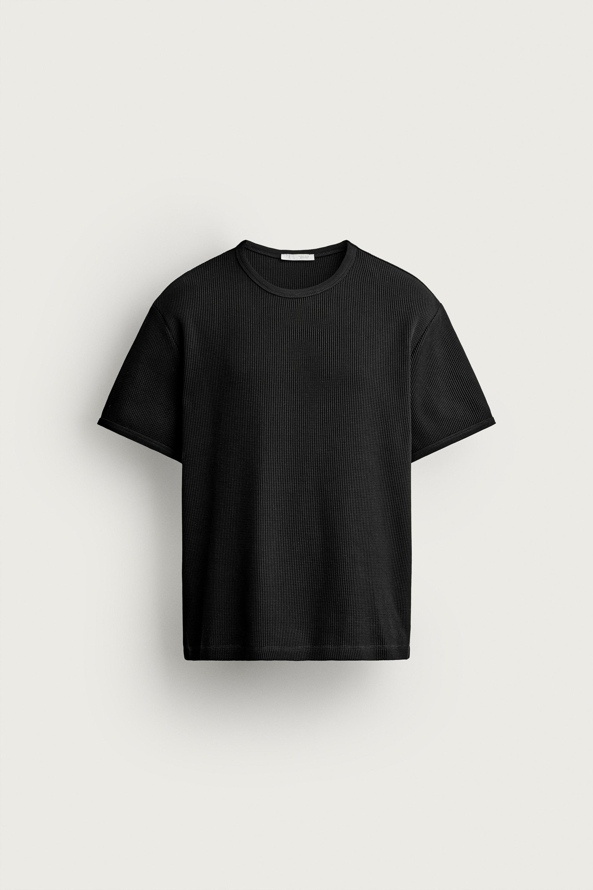 WAFFLE TEXTURE T-SHIRT — Black