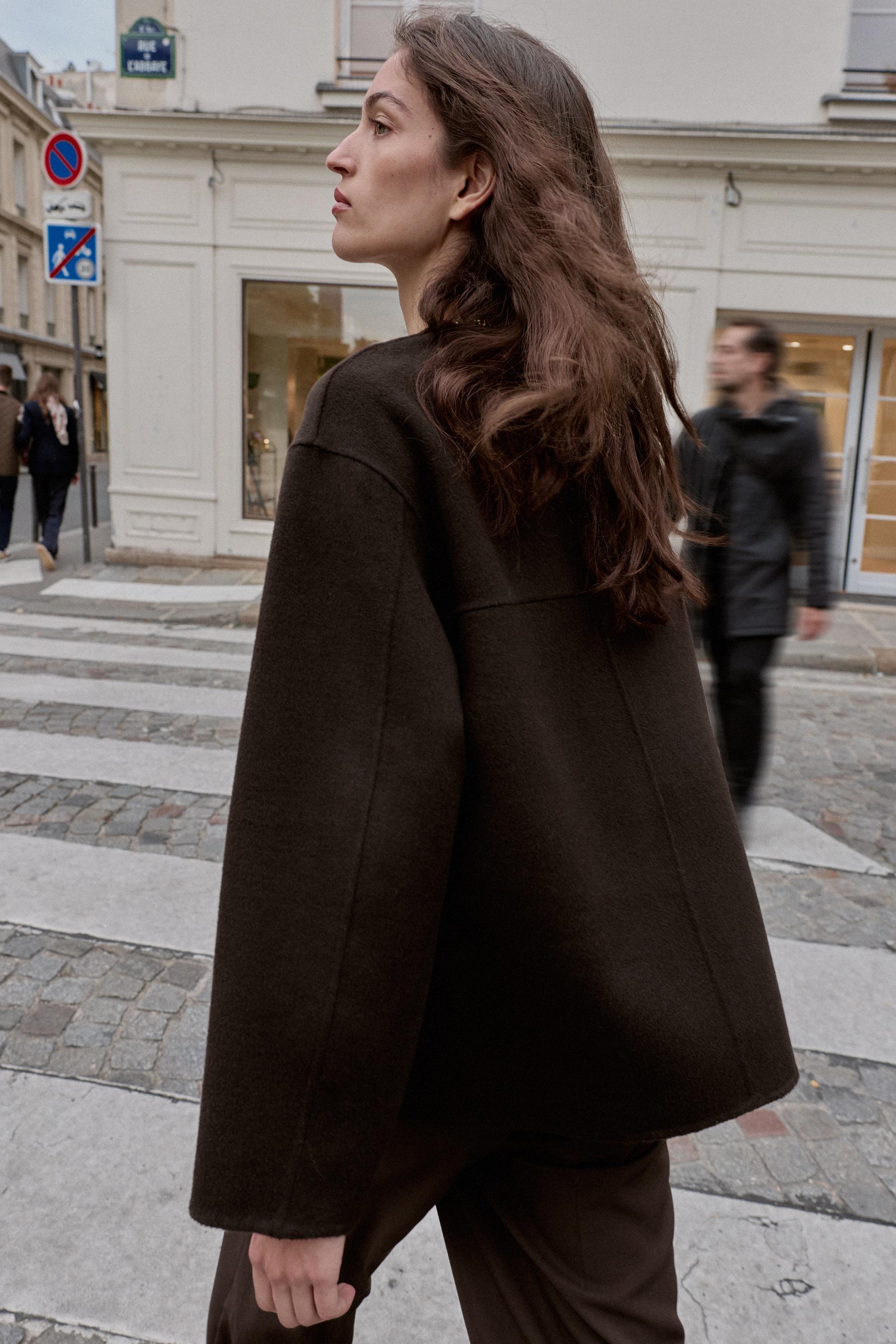 ウール ショートスカーフコート - ブラウン | ZARA Japan / 日本