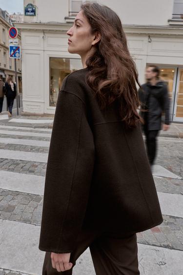 MANTEAU COURT ÉCHARPE AVEC LAINE - Marron de Zara - Image 7