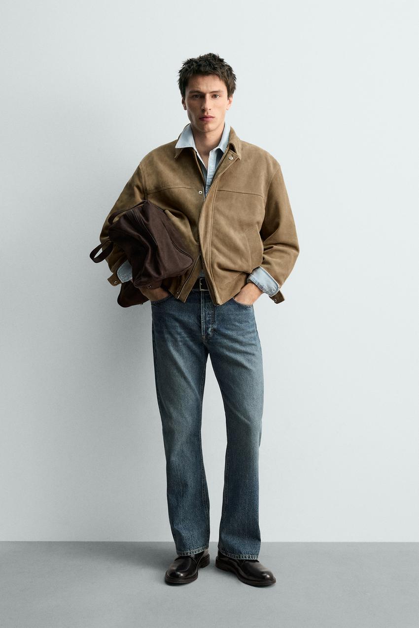 レザースエードジャケット - オリーブグリーン | ZARA Japan / 日本