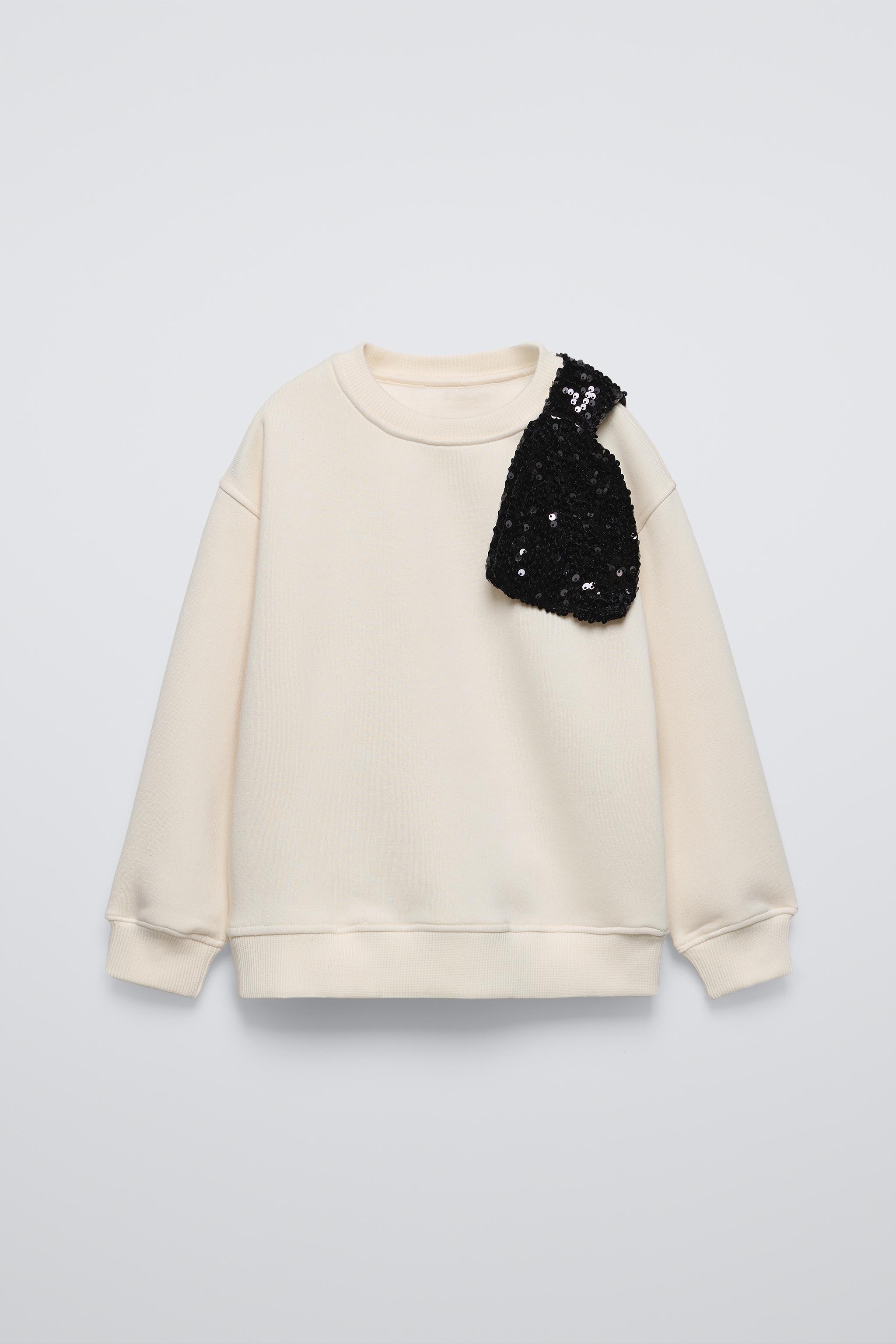 SEQUIN BOW SWEATSHIRT Ecru ZARA Canada