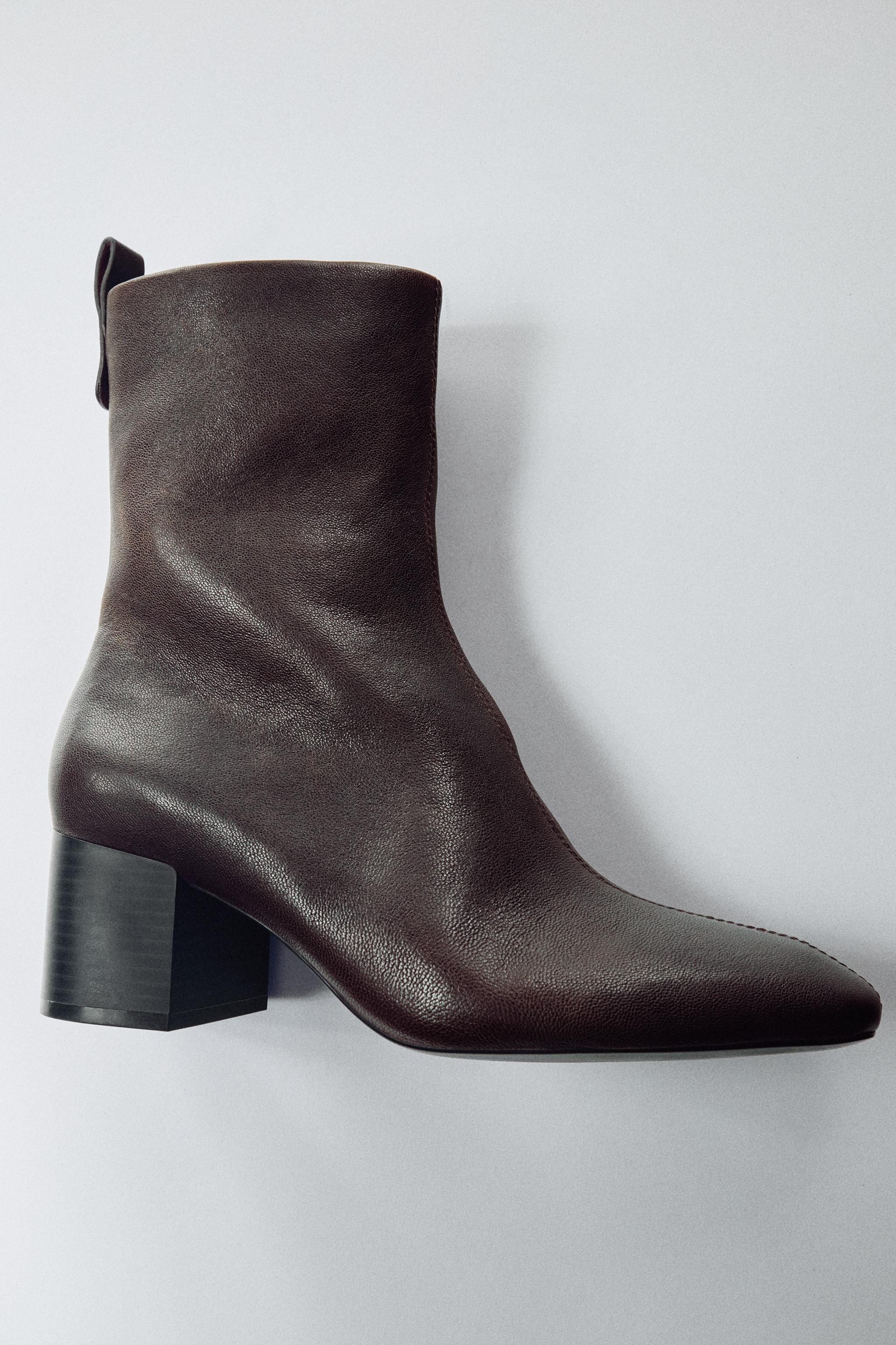 Leather Ankle Boots With Block Heel by Zara