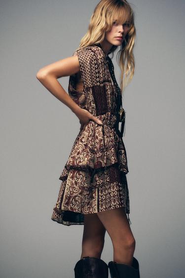 BEADED PRINTED METALLIC THREAD DRESS - Multicoloured by Zara - Image 4