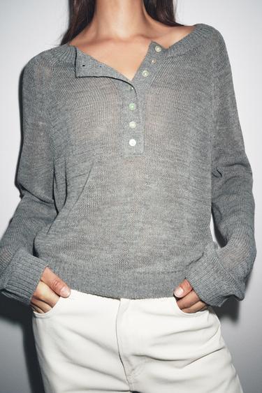 Zara KNIT BAKER SWEATER - Gray marl