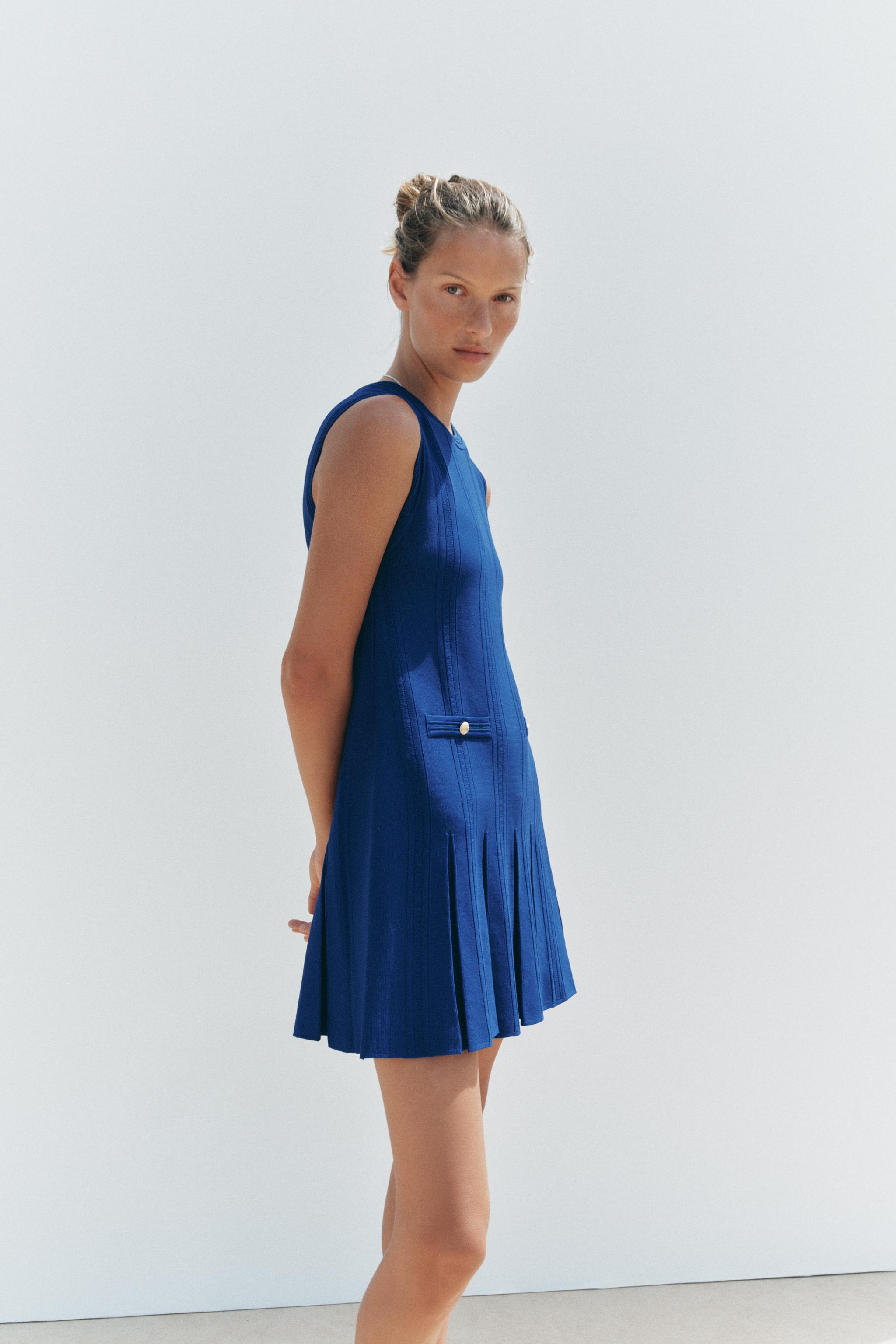 【ZARA】プリーツニットワンピース | 3859/011/420 プリーツニットワンピース - 濃青 | ZARA Japan / 日本