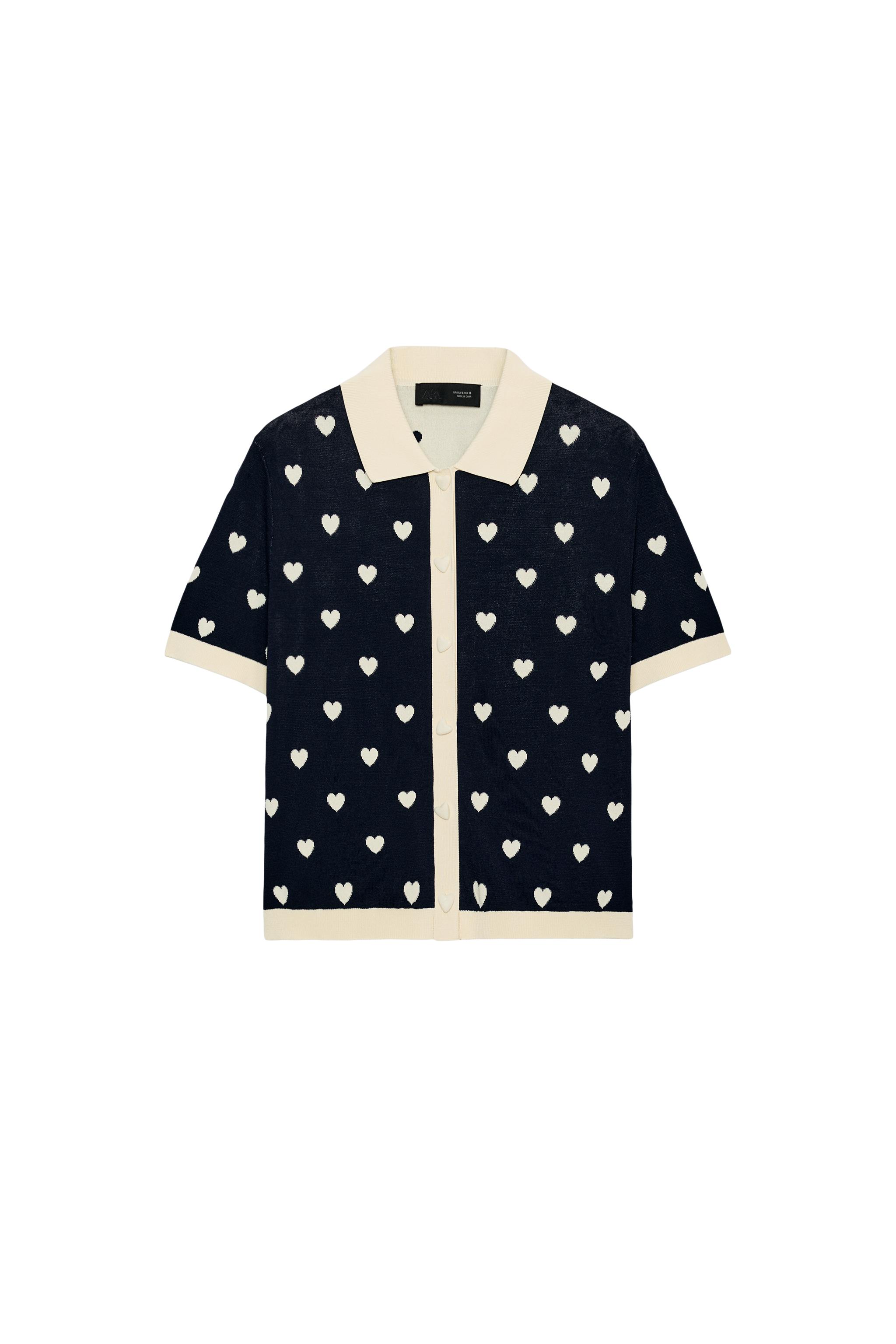 SHORT SLEEVE HEART CARDIGAN - Navy blue | ZARA United States