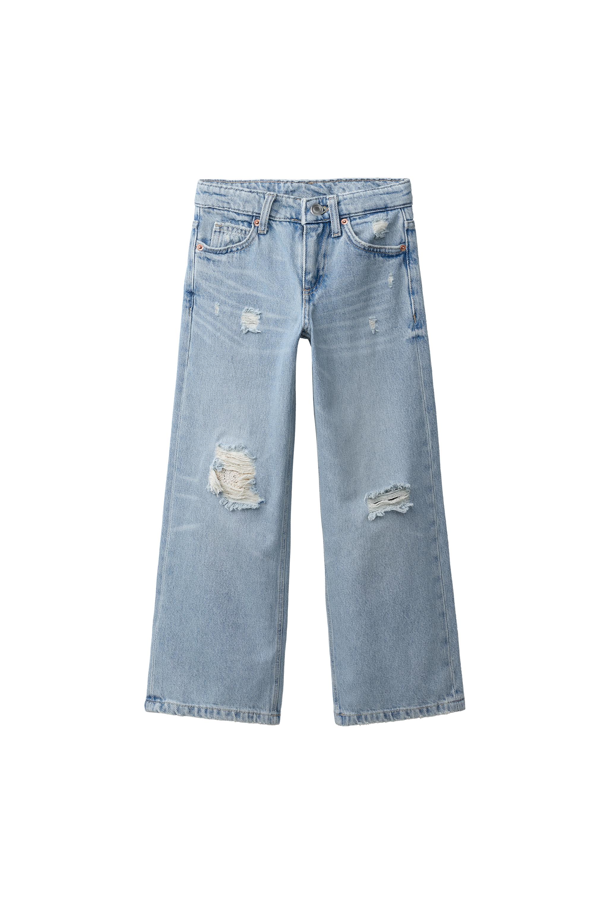 かぎ針編みディテールワイドレッグデニムパンツ - ブルー | ZARA Japan