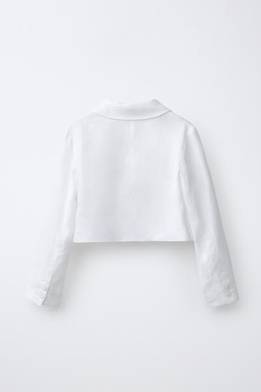 CROPPED-BLAZER AUS 100 % LEINEN - Cremefarben von Zara