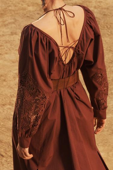 ROBE EN POPELINE BRODÉE ÉDITION LIMITÉE - Bordeaux de Zara - Image 4
