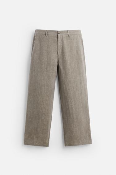 100% WASHED LINEN SUIT TROUSERS - Mink by Zara