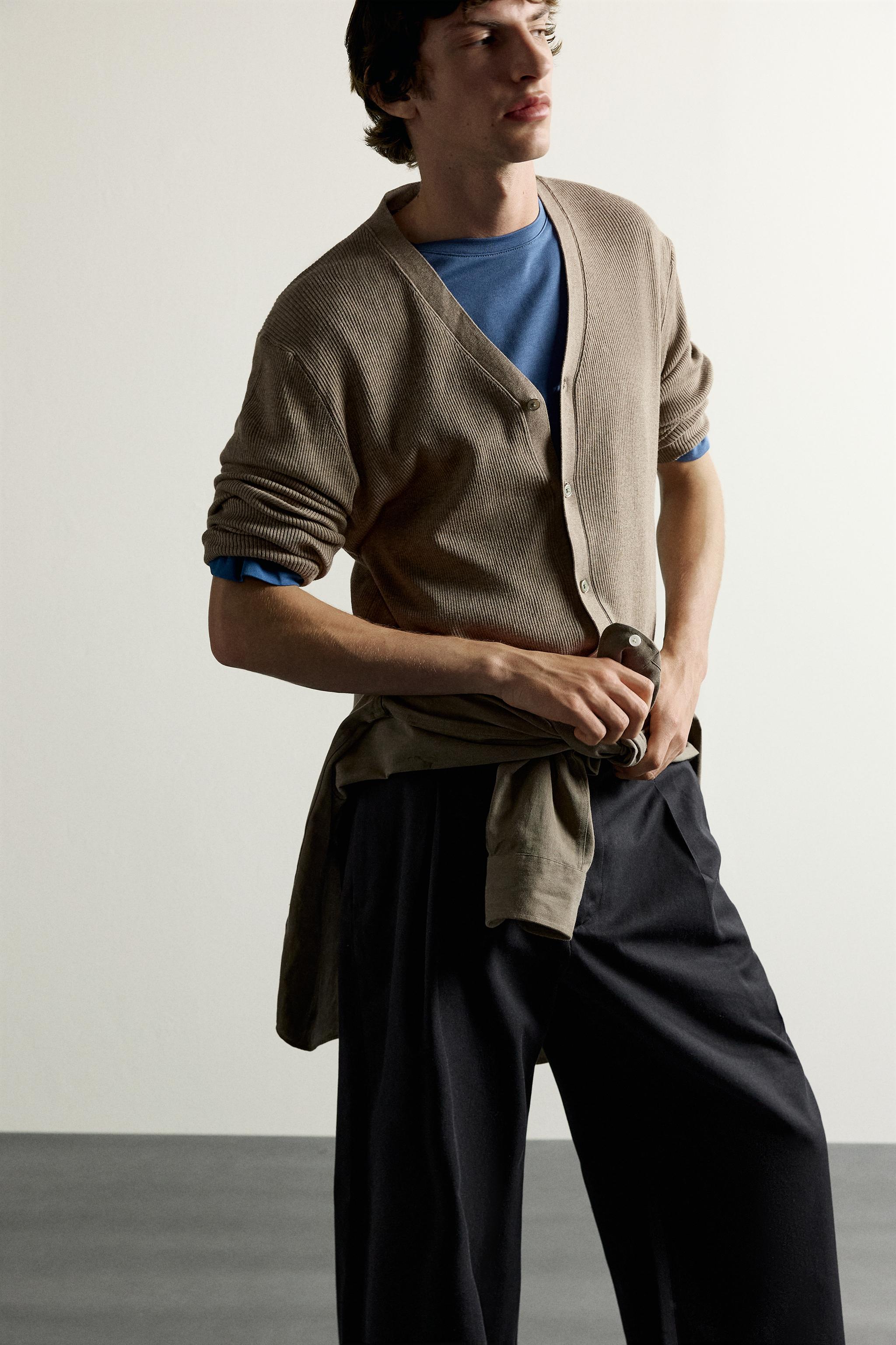 Мужские кардиганы Zara RELAXED-FIT RIBBED CARDIGAN — фото 6