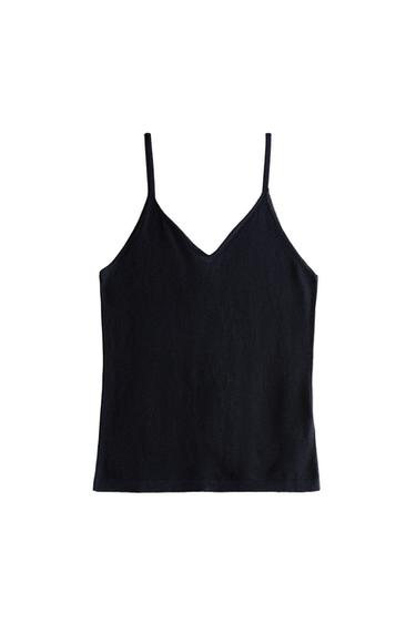 UNIFARBENES TOP AUS SCHURWOLLE UND SEIDE - Blau von Zara