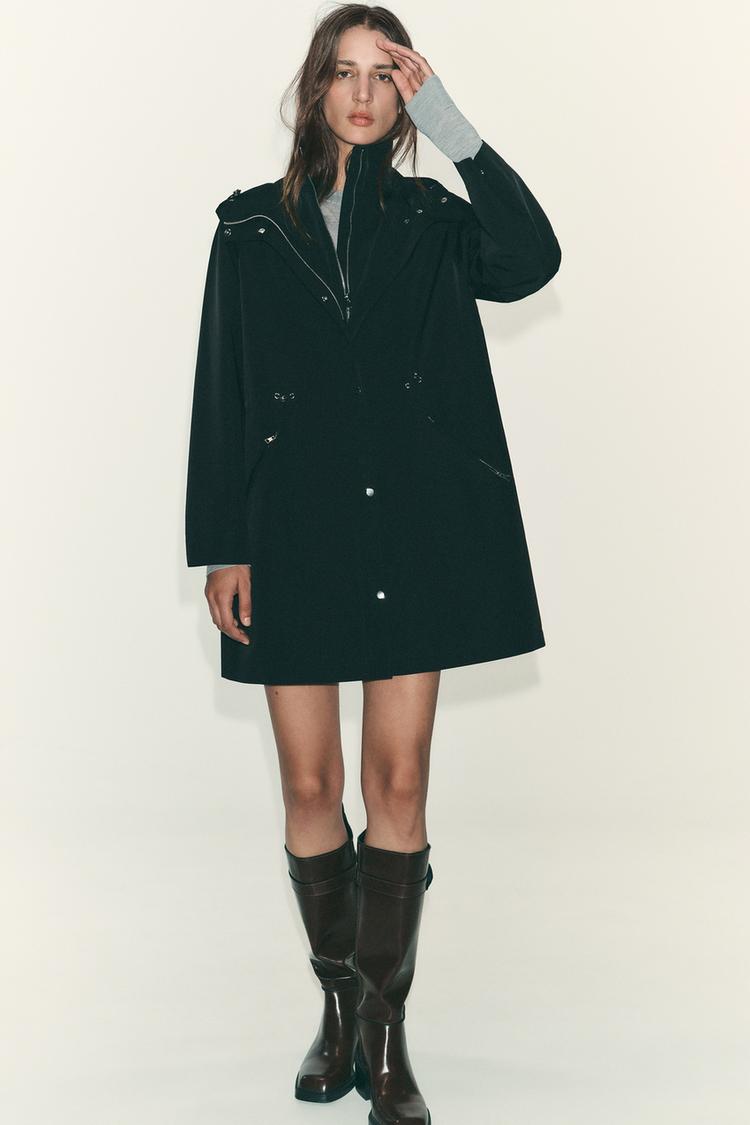 ADJUSTABLE WAIST HOODED JACKET Black ZARA India