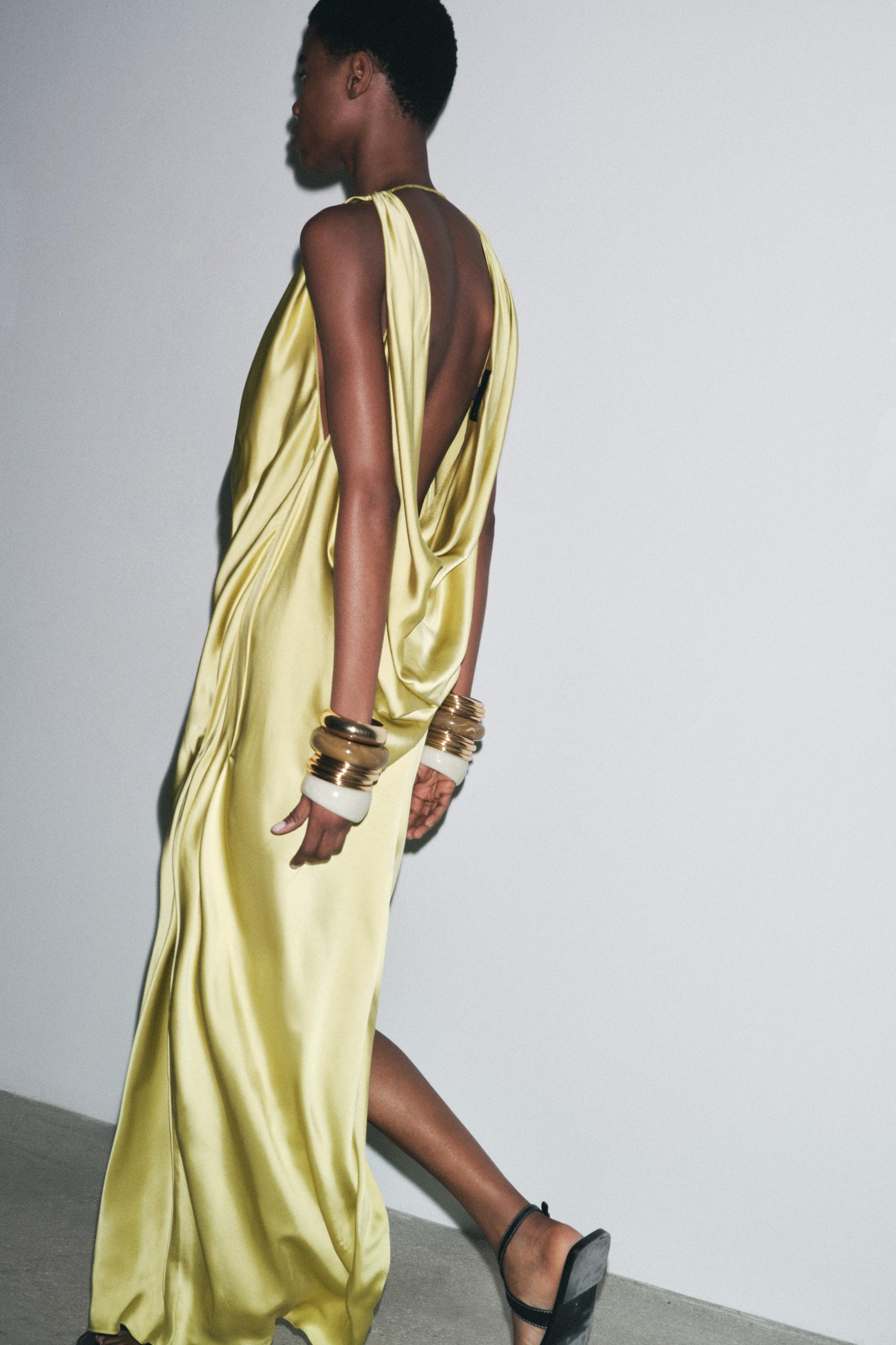 ZW COLLECTION SATIN FLOWY DRESS - Lime green | ZARA United