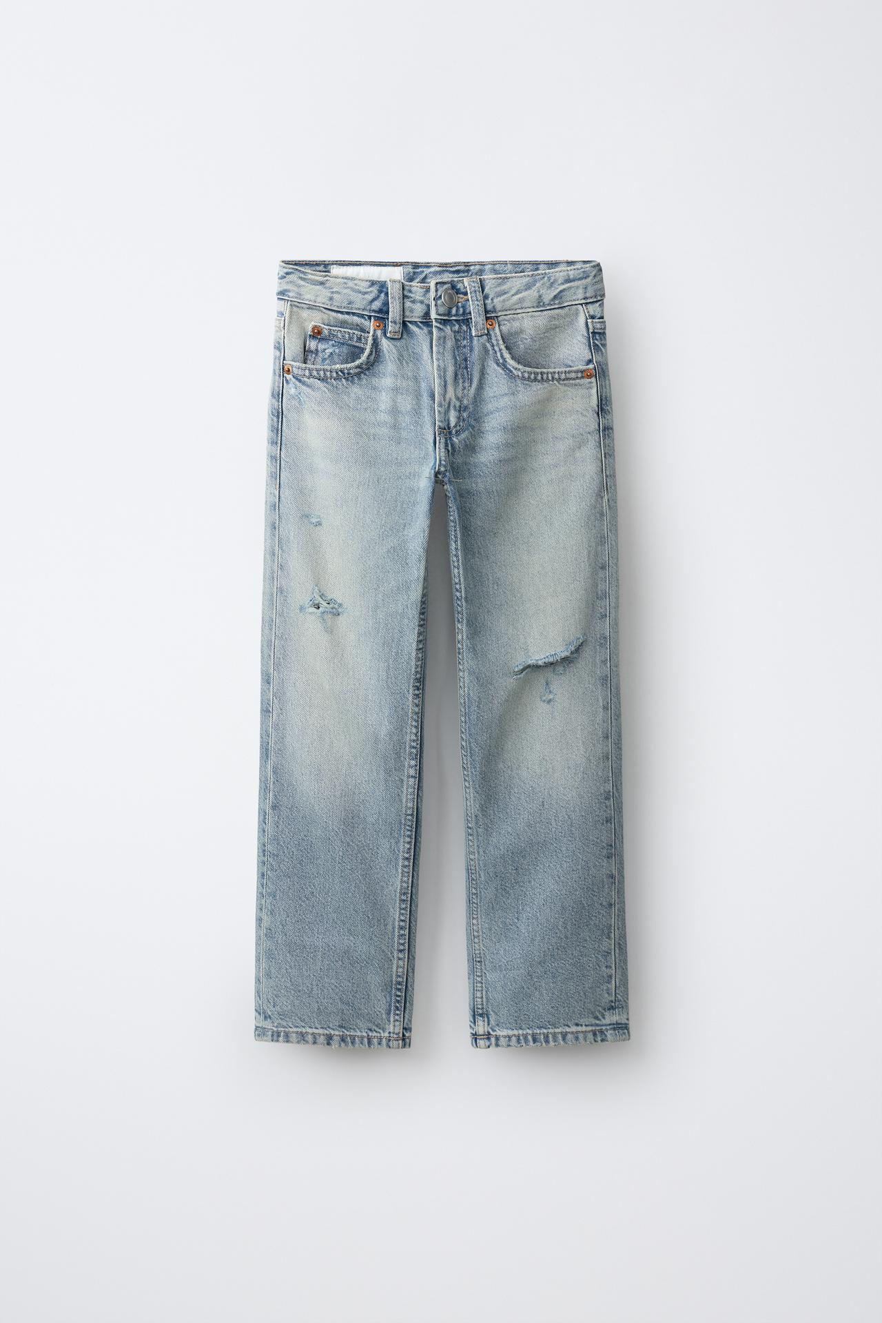 RIPPED STRAIGHT LEG JEANS — Light blue