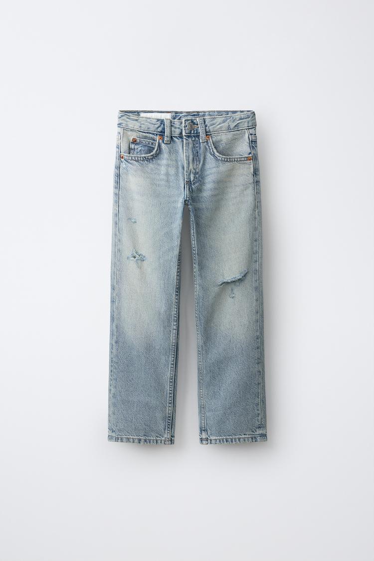 RIPPED STRAIGHT LEG JEANS — Light blue