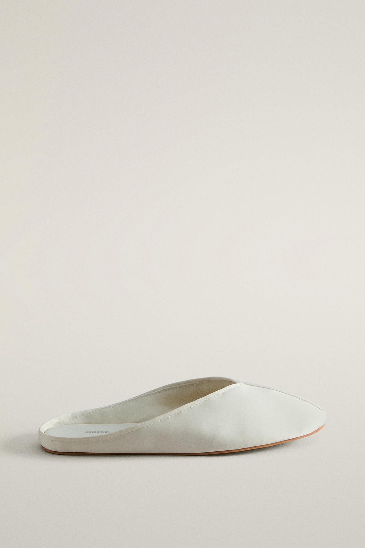 SATEEN MULES WITH PIPING — Beige