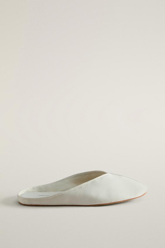 Zara SATEEN MULES WITH PIPING - Beige - Image 0