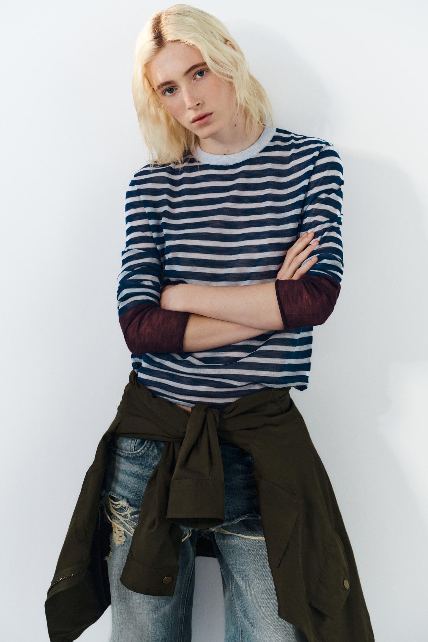 Свитер Zara Striped Knit Jumper, цвет: Синий / Тёмно-синий — фото 3